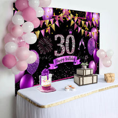 Lofaris Gold Purple Balloon Glitter 30th Birthday Backdrop