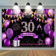 Lofaris Gold Purple Balloon Glitter 30th Birthday Backdrop