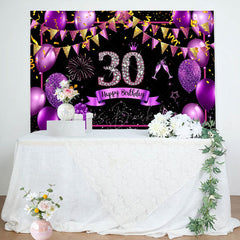 Lofaris Gold Purple Balloon Glitter 30th Birthday Backdrop