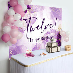 Lofaris Gold Purple Floral Graceful 12th Birthday Backdrop