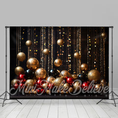 Lofaris Gold Red Black Balls Strings Bokeh Christmas Backdrop