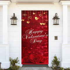 Lofaris Gold Red Hearts Bokeh Valentines Day Door Cover