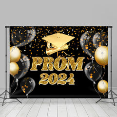 Lofaris Gold Ribbons Balloon Black Prom 2024 Backdrop For Party