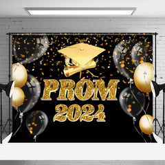 Lofaris Gold Ribbons Balloon Black Prom 2024 Backdrop For Party