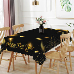 Lofaris Gold Ribbons Bokeh Black Happy New Year Tablecloth