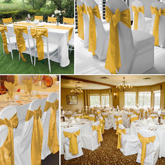 Lofaris Gold Satin Universal Banquet Chair Sashes Bows