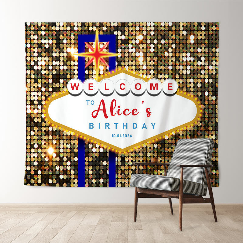 Lofaris Gold Sequin Patterm Welcome Custom Birthday Backdrop