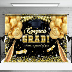 Lofaris Gold Sequins Balloon Champagne Congrats Grad Backdrop