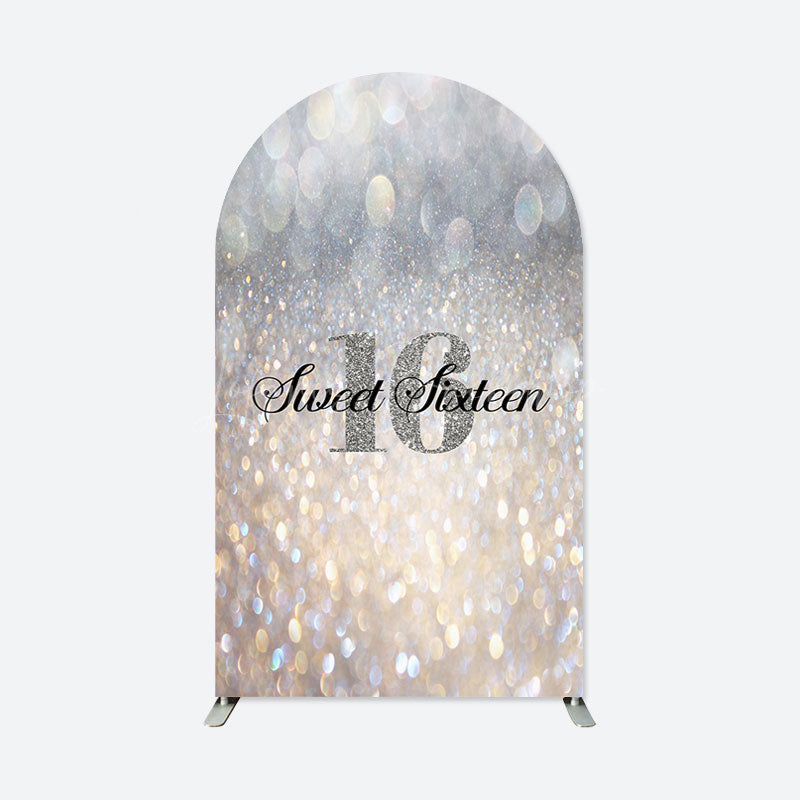 Lofaris Gold Silver Bokeh Sweet 16th Birthday Arch Backdrop