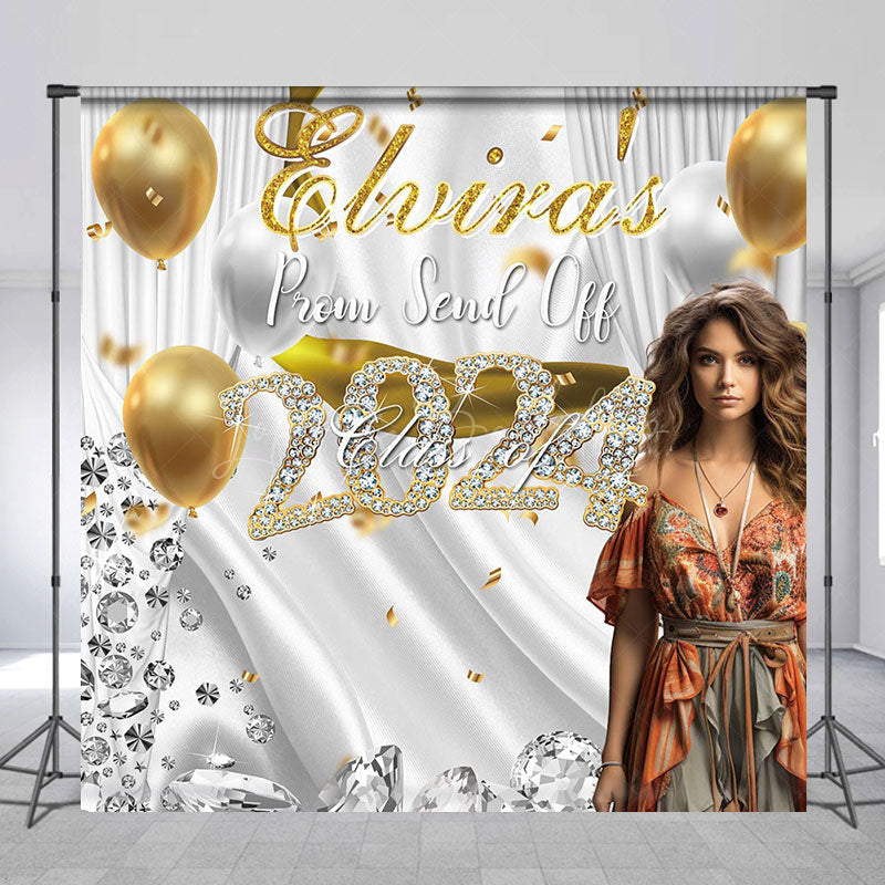 Lofaris Gold Sliver Balloons Class 2024 Custom Grad Backdrop