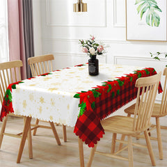 Lofaris Gold Snowflake Red Floral Plaid Christmas Tablecloth