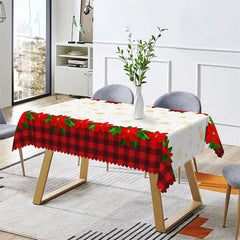 Lofaris Gold Snowflake Red Floral Plaid Christmas Tablecloth