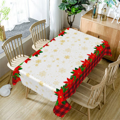 Lofaris Gold Snowflake Red Floral Plaid Christmas Tablecloth