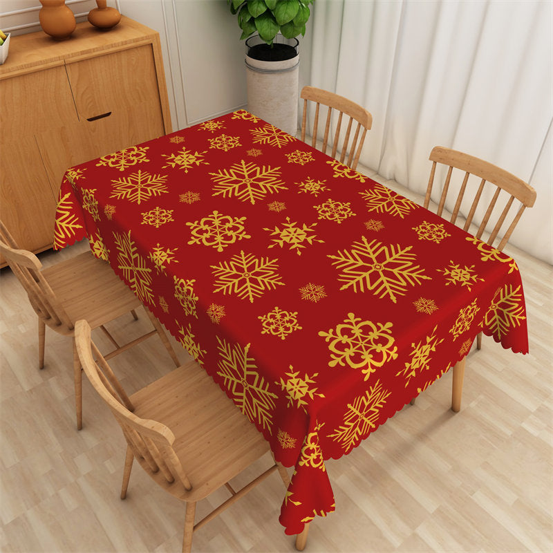 Lofaris Gold Snowflake Repeat Red Tablecloth For Home Decor