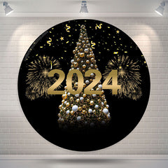 Lofaris Gold Sparkles And Tree Happy New Year Round Backdrop