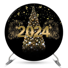 Lofaris Gold Sparkles And Tree Happy New Year Round Backdrop