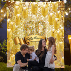 Lofaris Gold Sparkling Bokeh Custom 60th Birthday Backdrop