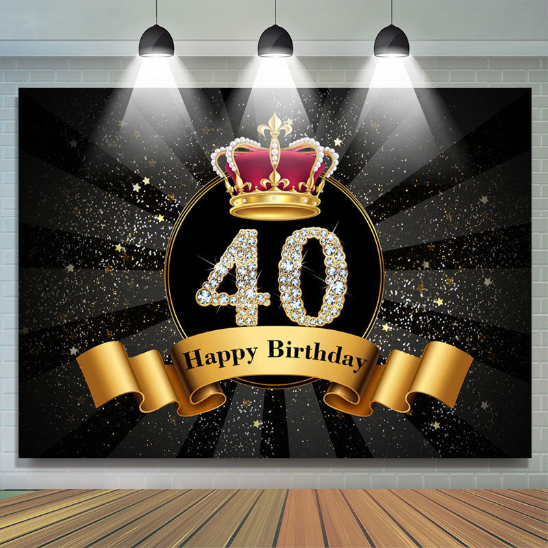 Lofaris Gold Sparkling Crown Black 40th Birthday Backdrop