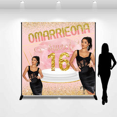 Lofaris Gold Sparkling Custom Pink Sweet 16 Birthday Backdrop