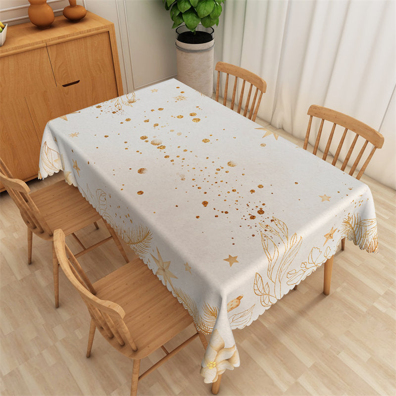 Lofaris Gold Sparkling Floral Pattern Beige Dining Tablecloth