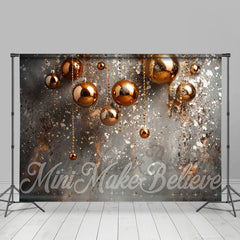 Lofaris Gold String Balls Shining Grey Christmas Backdrop