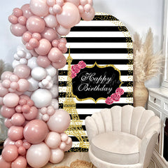 Lofaris Gold Towel Black White Stripe Birthday Arch Backdrop