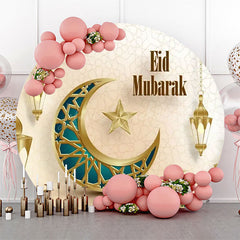 Lofaris Gold Turquoise Moon Lantern Round Eid Mubarak Backdrop