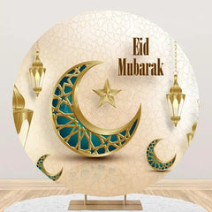 Lofaris Gold Turquoise Moon Lantern Round Eid Mubarak Backdrop