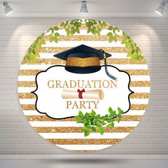 Lofaris Gold White Stripes Leaves Round Grad Party Backdrop