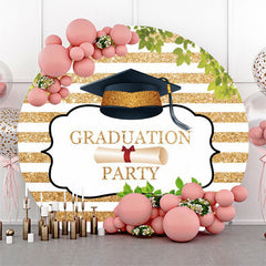 Lofaris Gold White Stripes Leaves Round Grad Party Backdrop