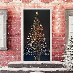 Lofaris Gold Xmas Tree Black Simple Christmas Door Cover