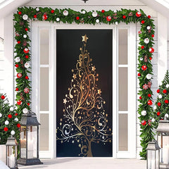 Lofaris Gold Xmas Tree Black Simple Christmas Door Cover