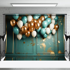 Lofaris Golden And Blue Balloon Birthday Cake Smash Backdrop