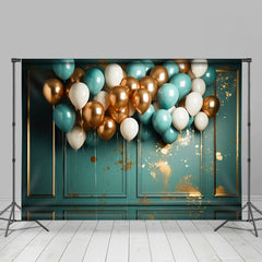 Lofaris Golden And Blue Balloon Birthday Cake Smash Backdrop