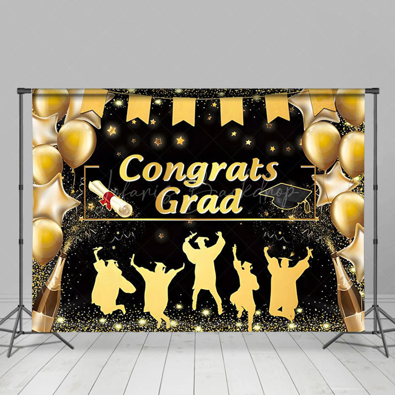 Lofaris Golden Balloon Champagne Glitter Graduation Backdrop