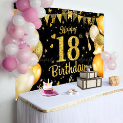 Lofaris Golden Balloon Flag Sparkles 18th Birthday Backdrop