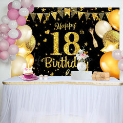 Lofaris Golden Balloon Flag Sparkles 18th Birthday Backdrop