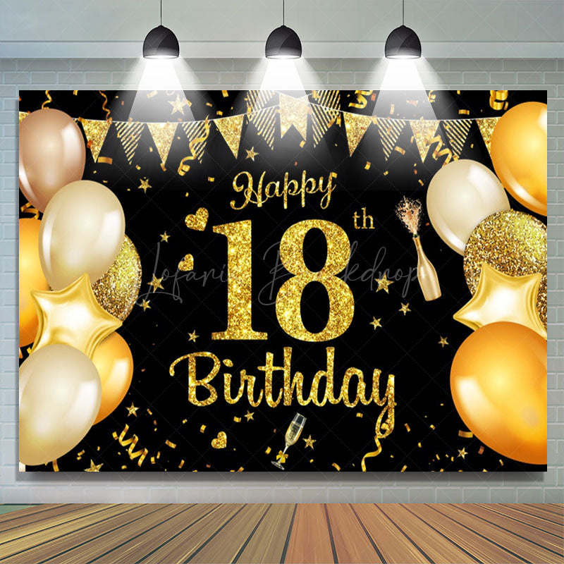 Lofaris Golden Balloon Flag Sparkles 18th Birthday Backdrop