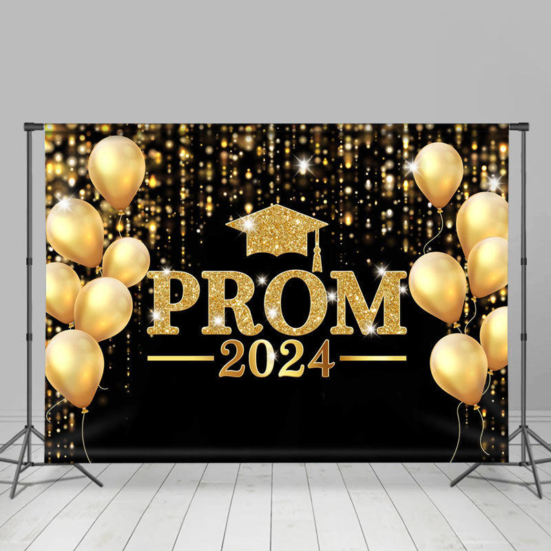 Lofaris Golden Balloons Glitter Black Bokeh Prom Backdrop