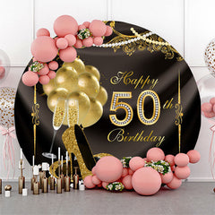 Lofaris Golden Balloons Round Happy 50th Birthday Backdrop