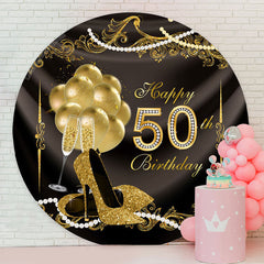 Lofaris Golden Balloons Round Happy 50th Birthday Backdrop