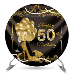 Lofaris Golden Balloons Round Happy 50th Birthday Backdrop