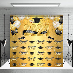 Lofaris Gplden Black Balloon Hat Repeat Graduation Backdrop