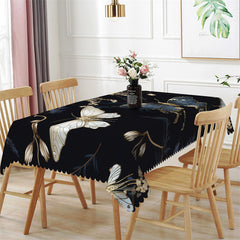 Lofaris Golden Butterfly Floral Black Rectangle Tablecloth