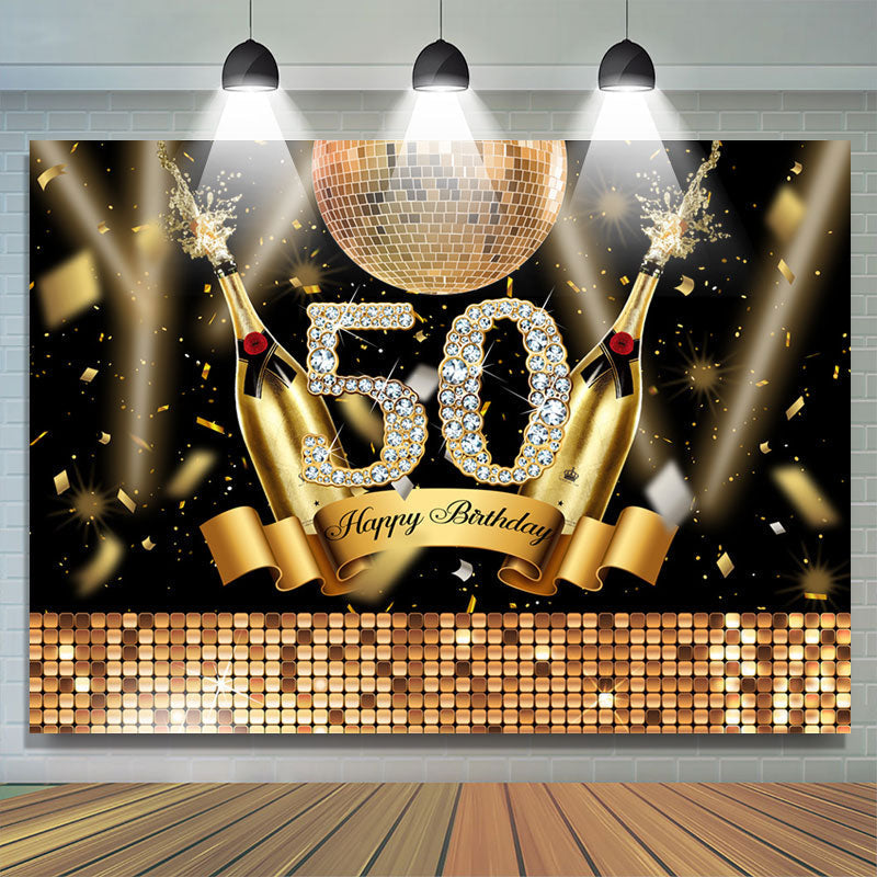 Lofaris Golden Champagne Ball Glitter 50th Birthday Backdrop