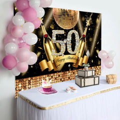 Lofaris Golden Champagne Ball Glitter 50th Birthday Backdrop