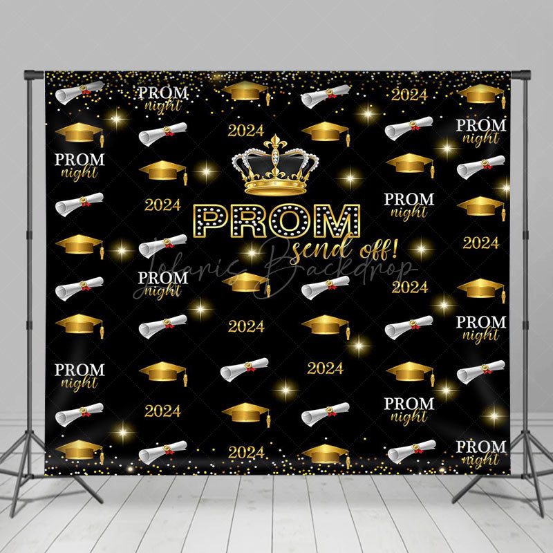 Lofaris Golden Crown Star Hat Repeat Graduation Backdrop