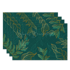 Lofaris Golden Dark Green Leaves Dining Set Of 4 Placemats