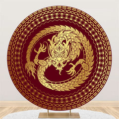 Lofaris Golden Dragon Red Round Chinese New Year Backdrop