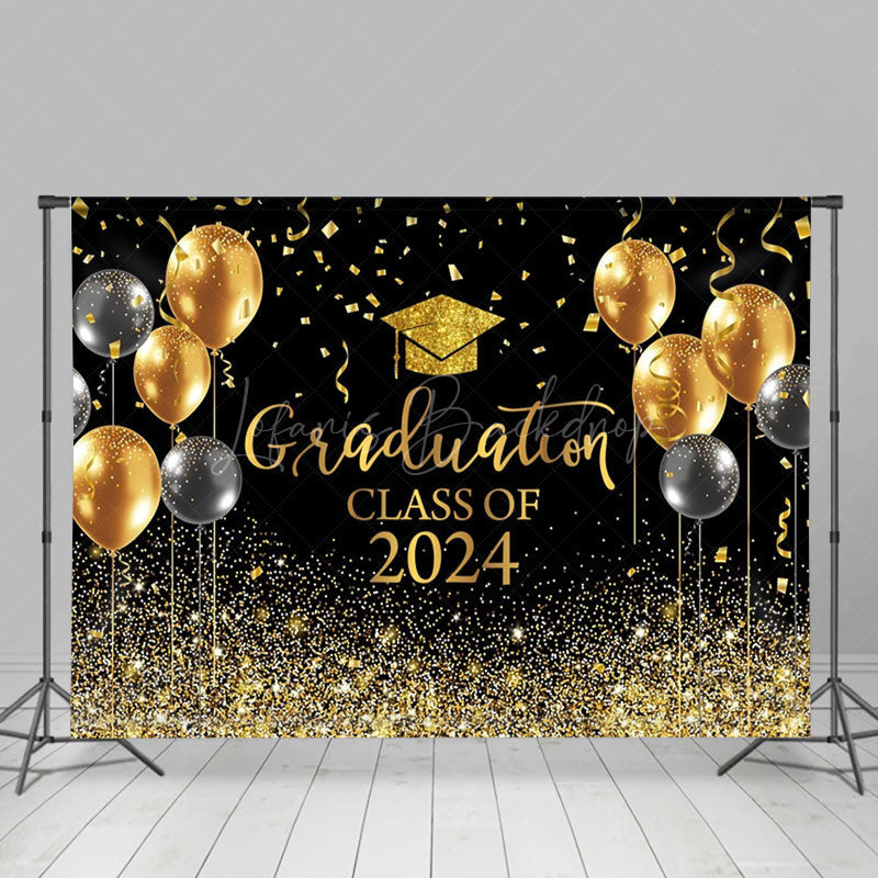 Lofaris Golden Glitter Balloon Ribbons Graduation Backdrop